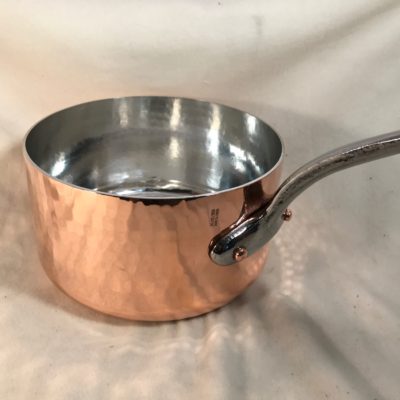 12 inch heavy 3.2 mm thick French Matfer hammered tin lined copper saute pan