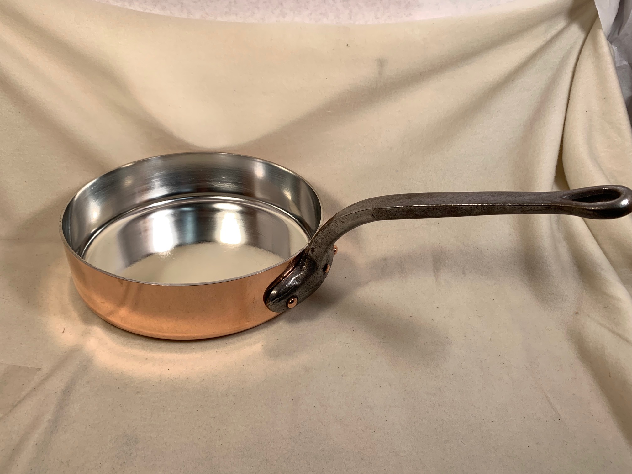 12 inch heavy 3.2 mm thick French Matfer hammered tin lined copper saute pan