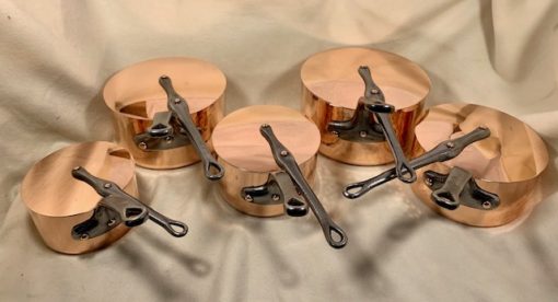 set of 5 copper saucepans