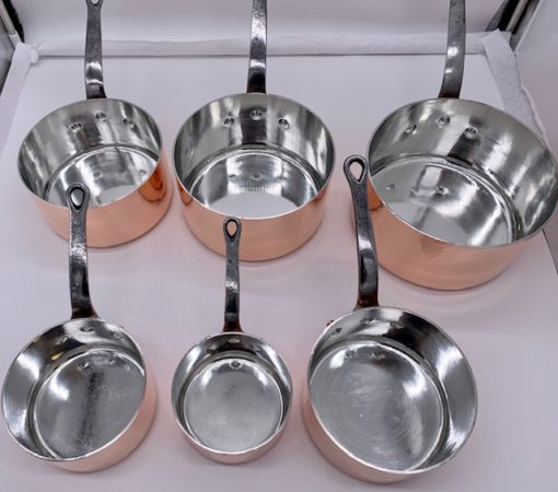 set of 6 copper sauce pans